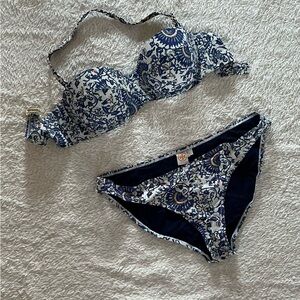 Tory Burch Navy and White Floral Bikini